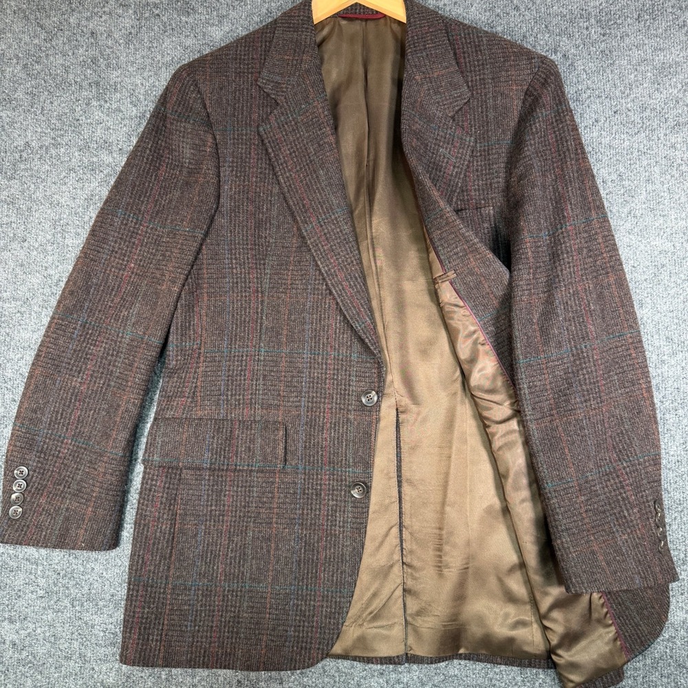 Hart Schaffner & Marx Plaid Blazer Sport Coat Mens 40R Brown Pure Virgin Wool